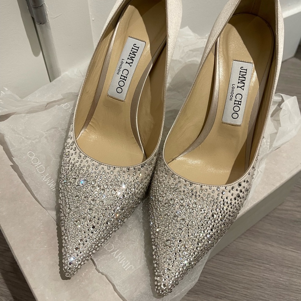 Jimmy Choo Swarovski Rhinestones White Pumps